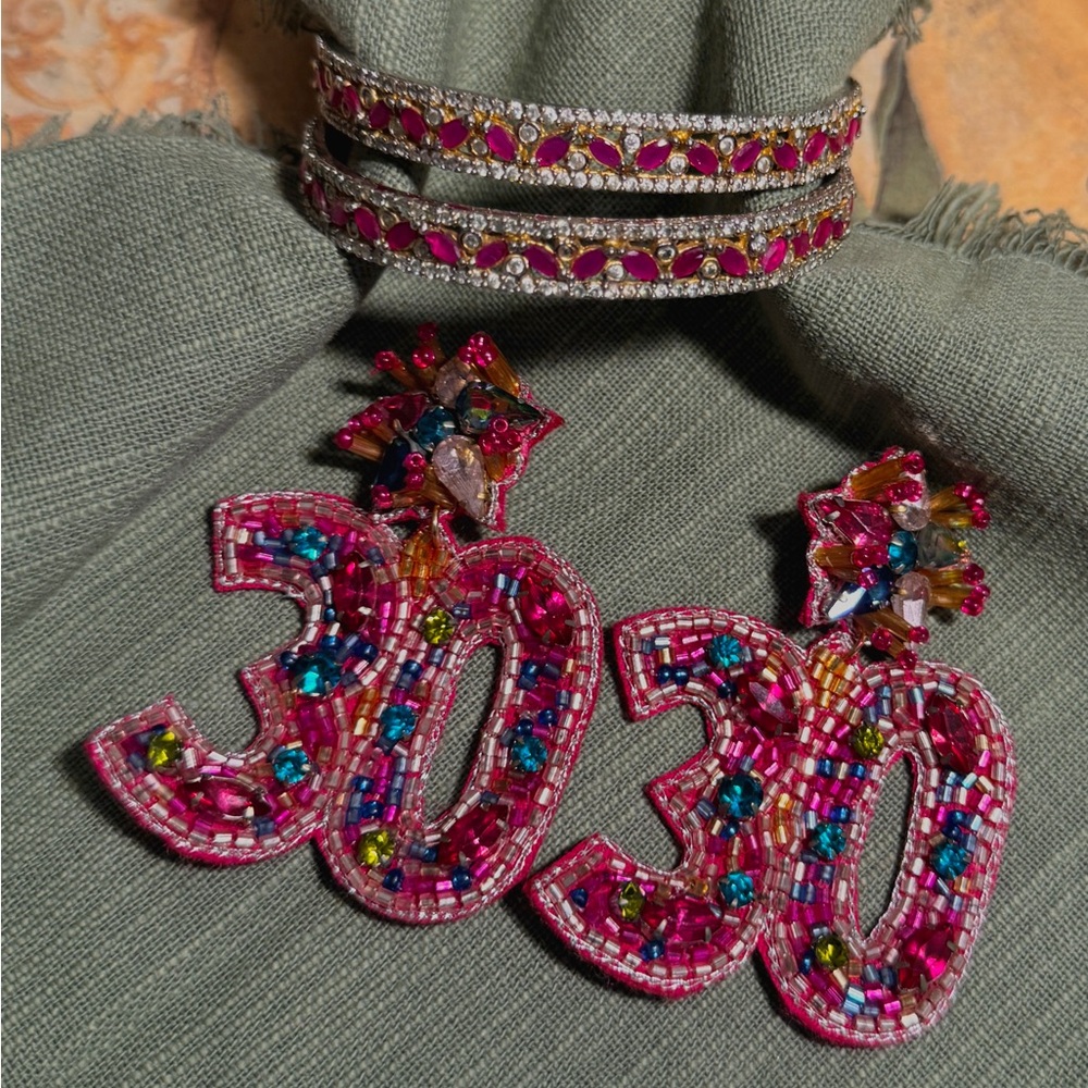 30 Flirty & Thriving beaded earrings & rhinestone bracelet set. | Birthday Glam